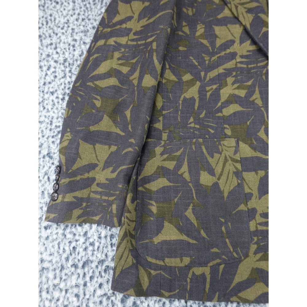 J.Crew Ludlow Linen Mens Large Olive Green Charcoal Tropical Leaf Print Blazer - Picture 5 of 15